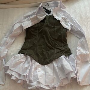 Fashion Nova Olive Corset dress with White Top